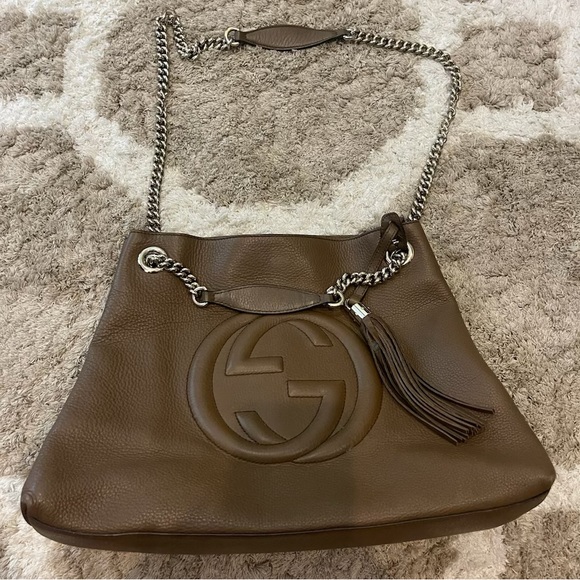 Gucci Soho Medium Brown Double Leather Chain Shoulder Bag Tote - Picture 6 of 8